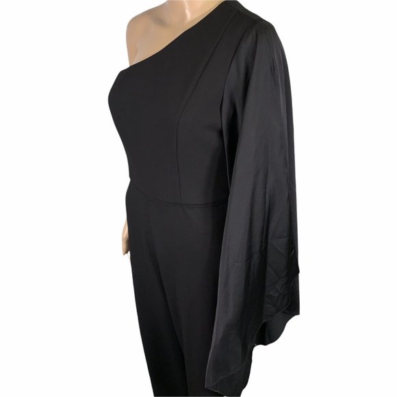 Adrianna Papell Black Formal One Shoulder Drape Sleeve Jumpsuit - Picture 9 of 16